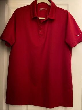 Nike Red Men's Polo Shirt with White Swoosh
